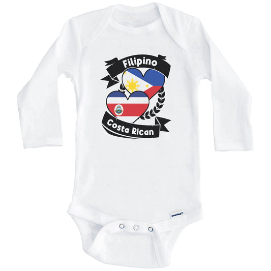 Filipino Costa Rican Heart Flags Philippines Costa Rica Baby Bodysuit (Long Sleeves)