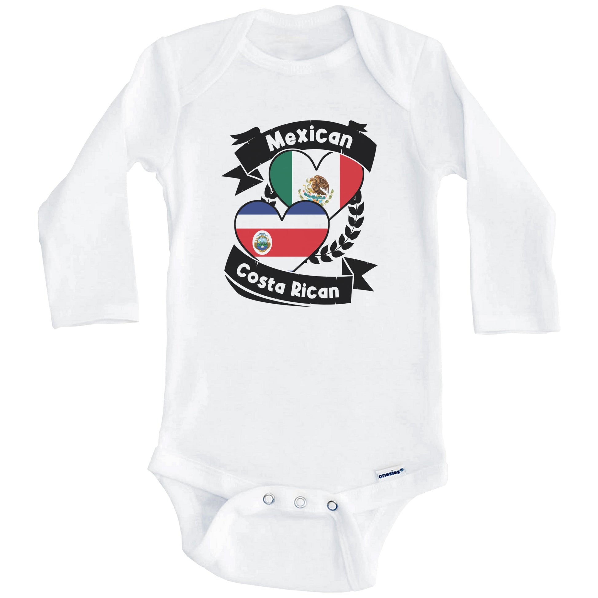 Mexican Costa Rican Heart Flags Mexico Costa Rica Baby Bodysuit (Long Sleeves)