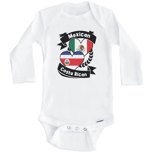 Mexican Costa Rican Heart Flags Mexico Costa Rica Baby Bodysuit (Long Sleeves)