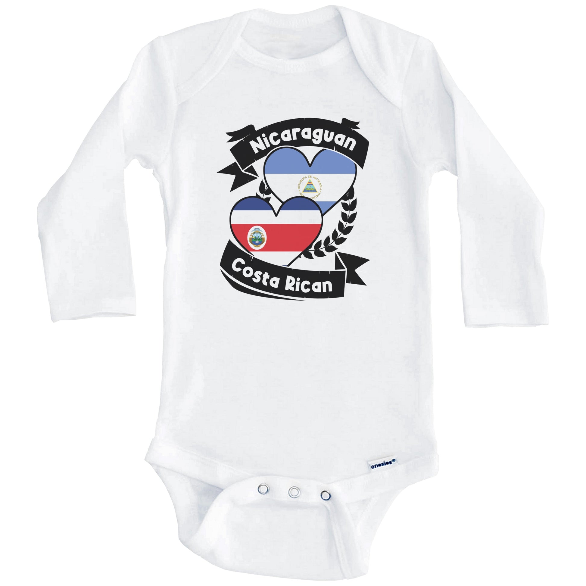 Nicaraguan Costa Rican Heart Flags Nicaragua Costa Rica Baby Bodysuit (Long Sleeves)