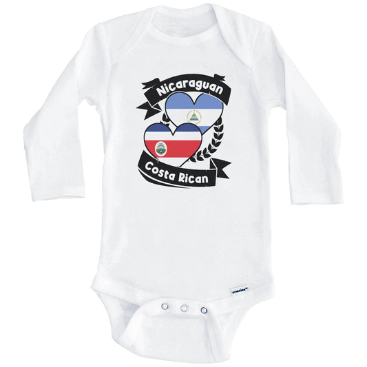 Nicaraguan Costa Rican Heart Flags Nicaragua Costa Rica Baby Bodysuit (Long Sleeves)