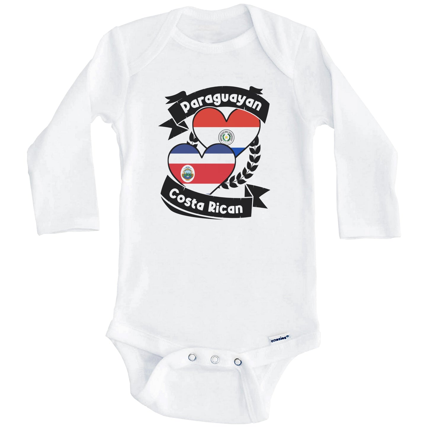 Paraguayan Costa Rican Heart Flags Paraguay Costa Rica Baby Bodysuit (Long Sleeves)