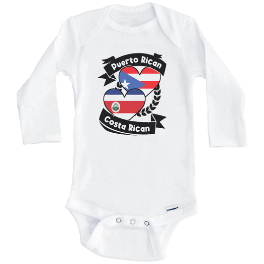 Puerto Rican Costa Rican Heart Flags Puerto Rico Costa Rica Baby Bodysuit (Long Sleeves)