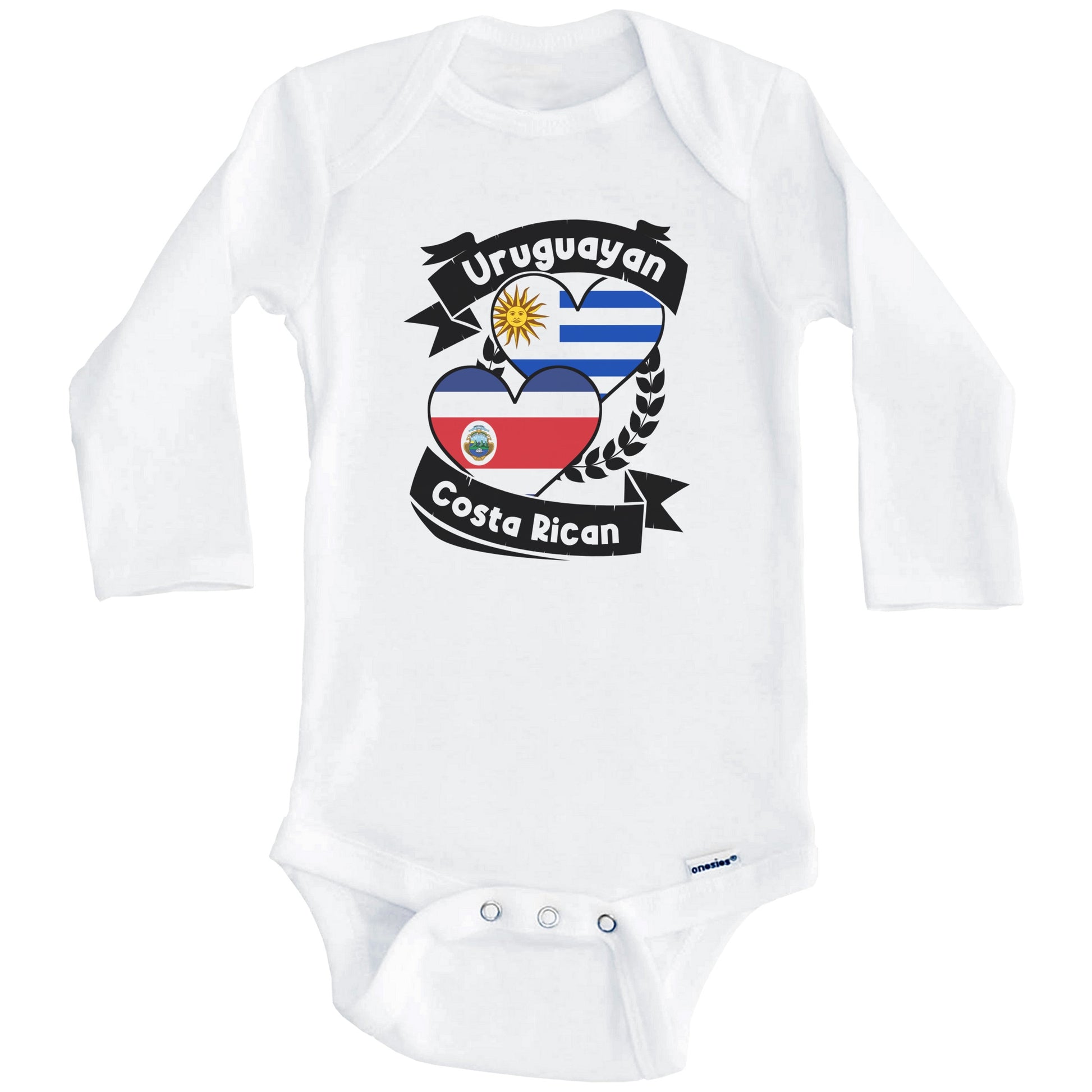 Uruguayan Costa Rican Heart Flags Uruguay Costa Rica Baby Bodysuit (Long Sleeves)