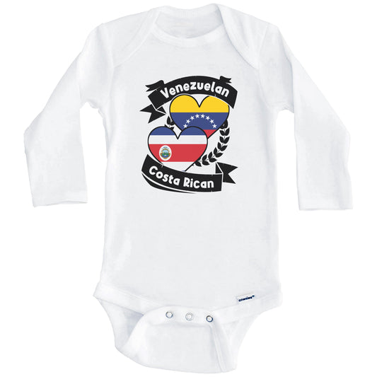 Venezuelan Costa Rican Heart Flags Venezuela Costa Rica Baby Bodysuit (Long Sleeves)