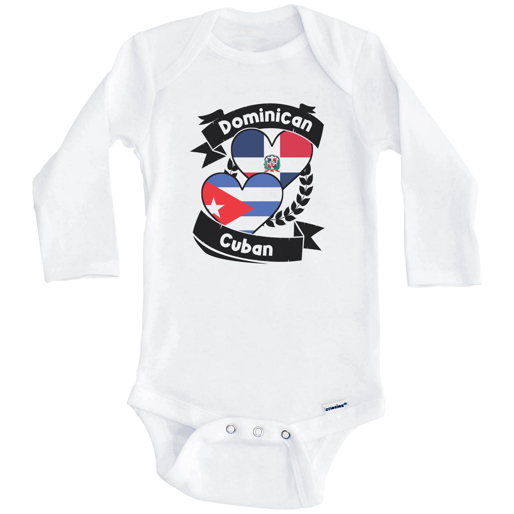 Dominican Cuban Heart Flags Dominican Republic Cuba Baby Bodysuit (Long Sleeves)