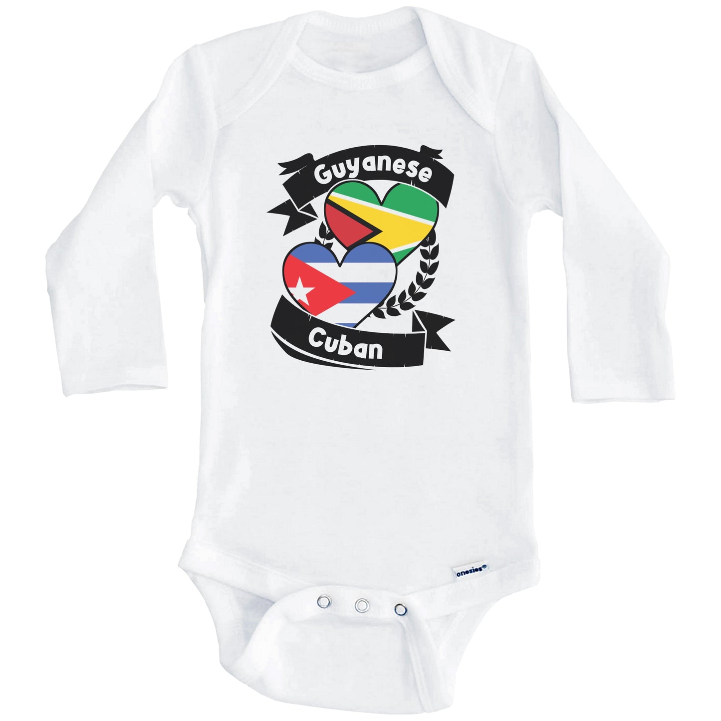 Guyanese Cuban Heart Flags Guyana Cuba Baby Bodysuit (Long Sleeves)