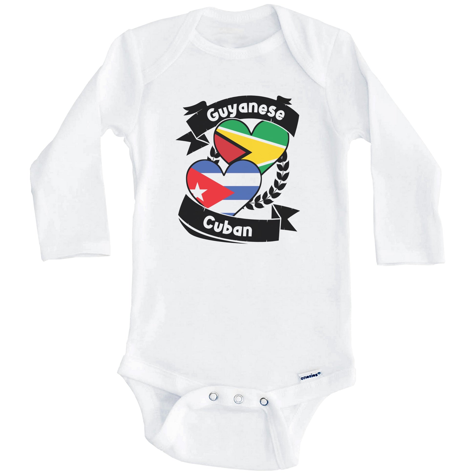 Guyanese Cuban Heart Flags Guyana Cuba Baby Bodysuit (Long Sleeves)