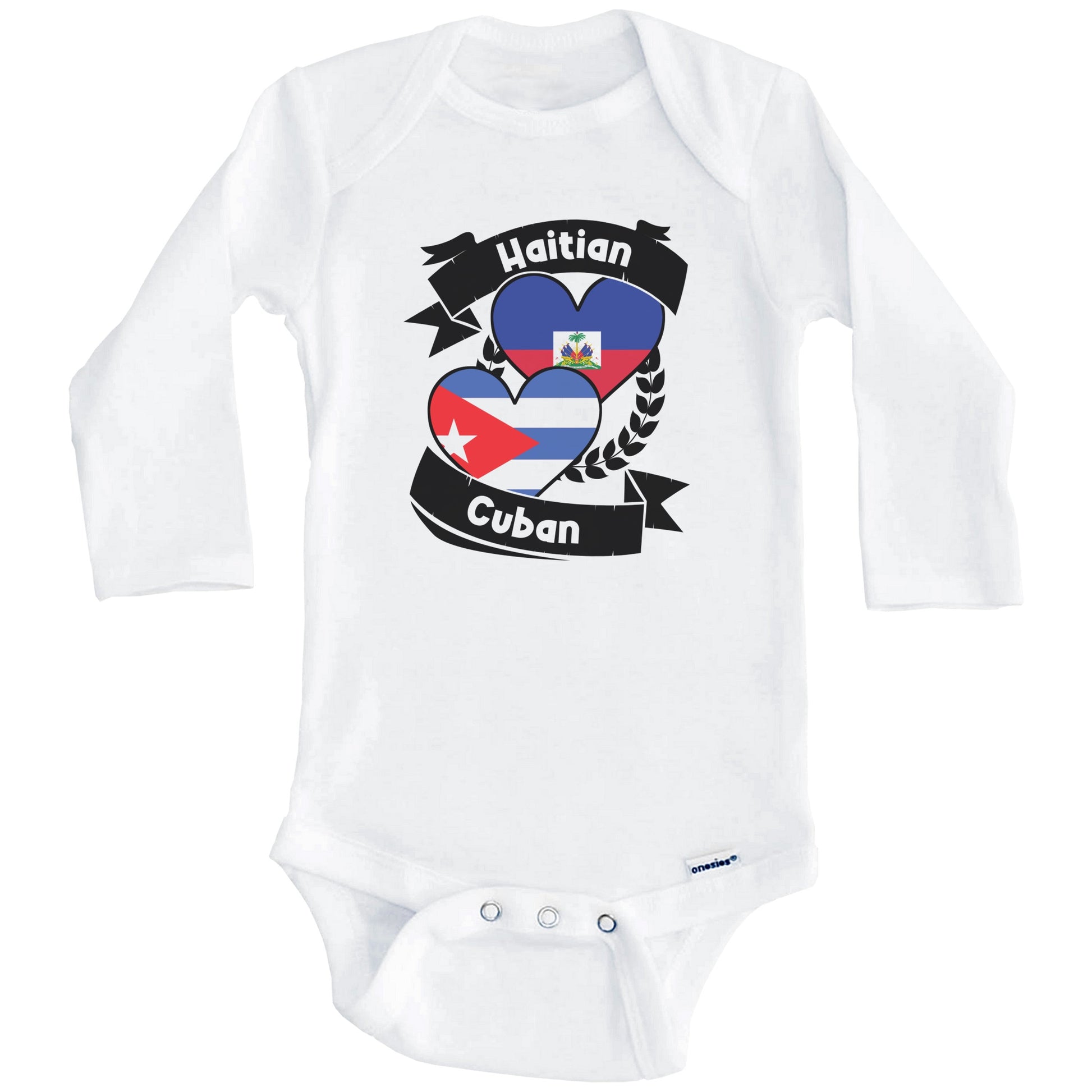 Haitian Cuban Heart Flags Haiti Cuba Baby Bodysuit (Long Sleeves)