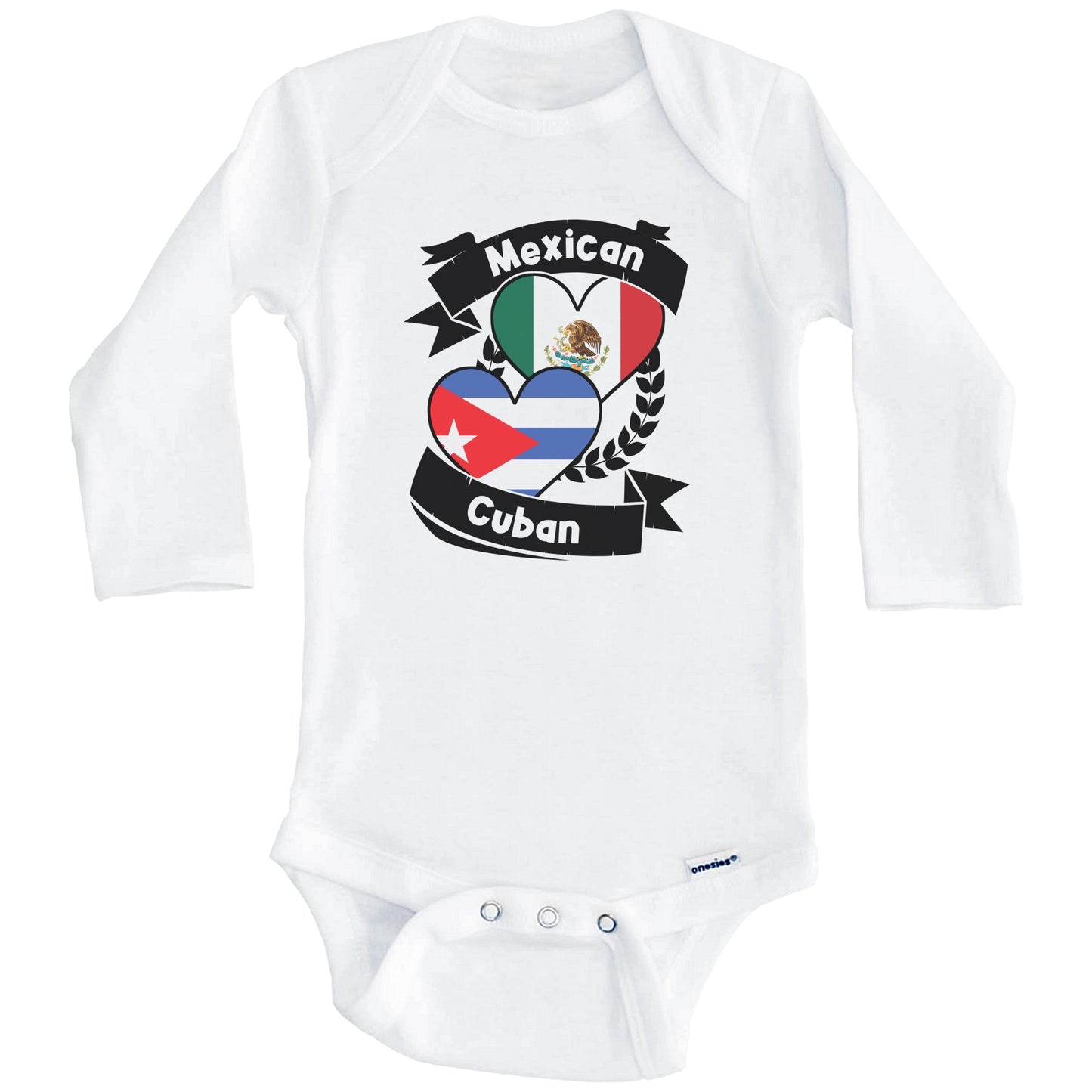 Mexican Cuban Heart Flags Mexico Cuba Baby Bodysuit (Long Sleeves)