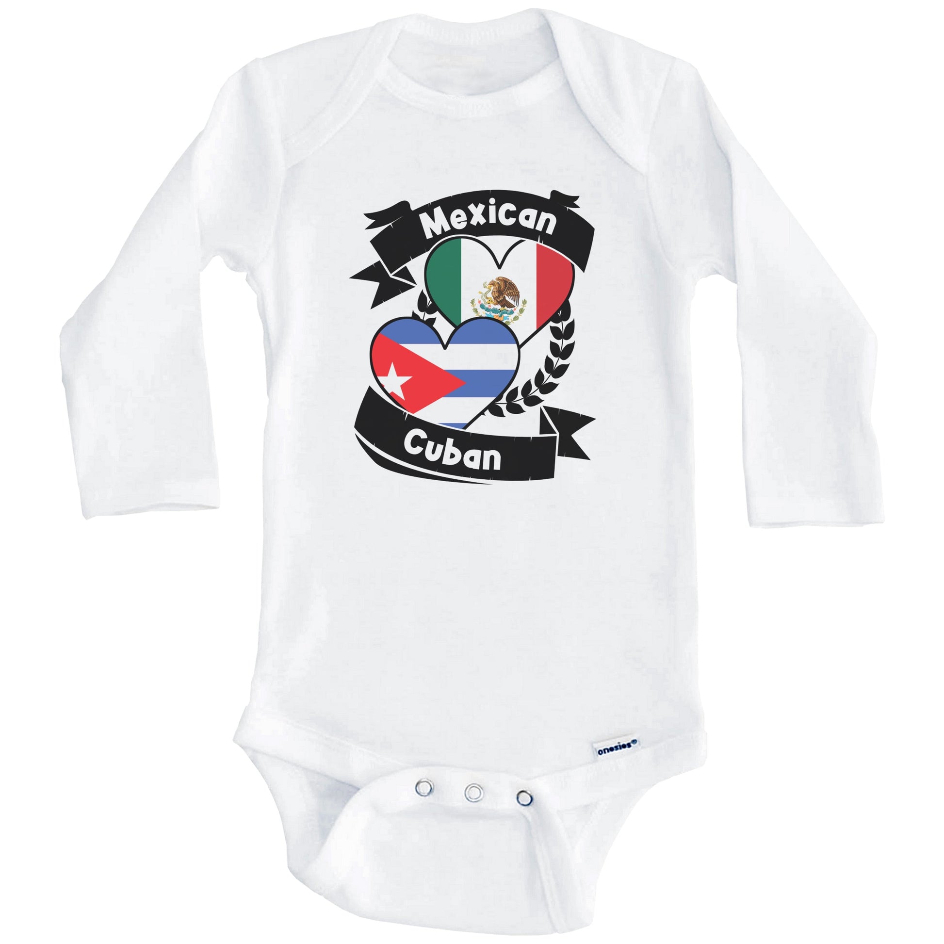 Mexican Cuban Heart Flags Mexico Cuba Baby Bodysuit (Long Sleeves)