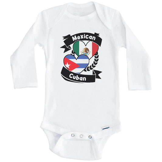Mexican Cuban Heart Flags Mexico Cuba Baby Bodysuit (Long Sleeves)