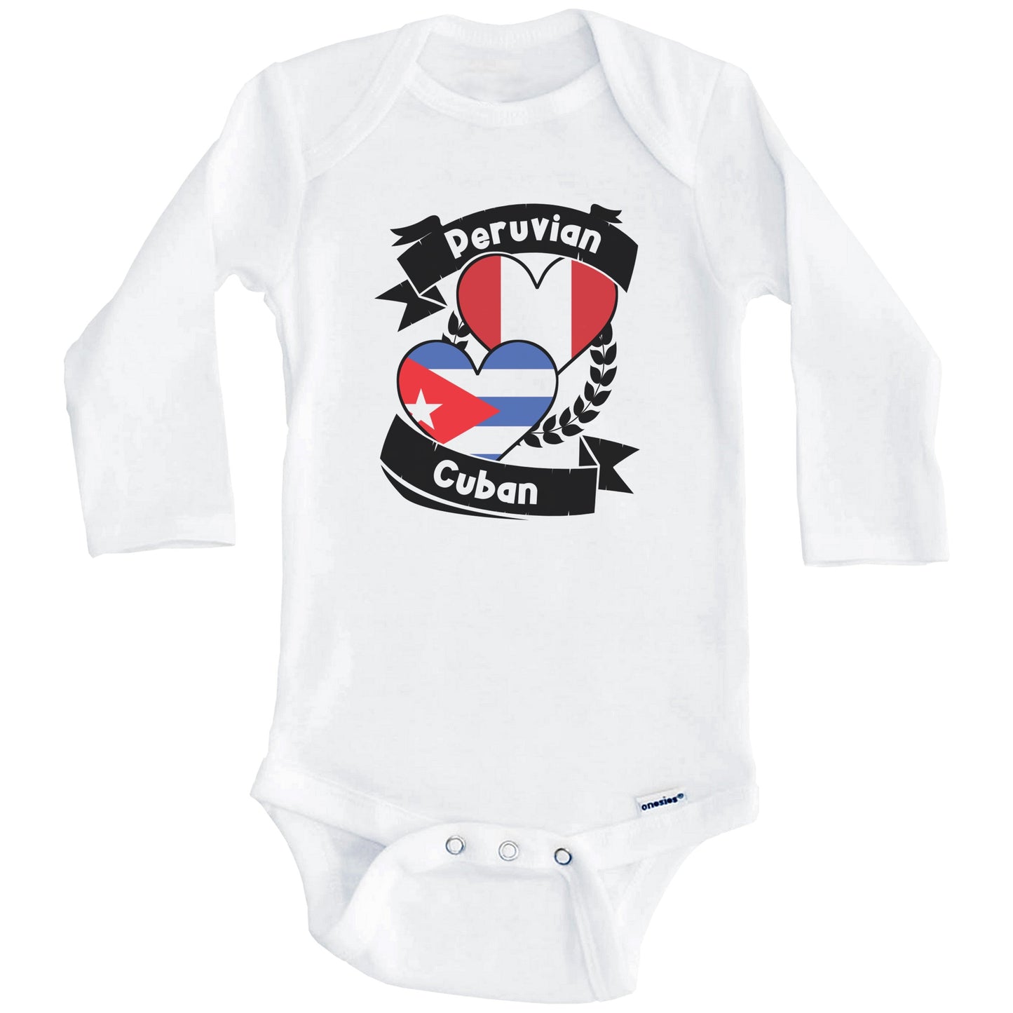 Peruvian Cuban Heart Flags Peru Cuba Baby Bodysuit (Long Sleeves)