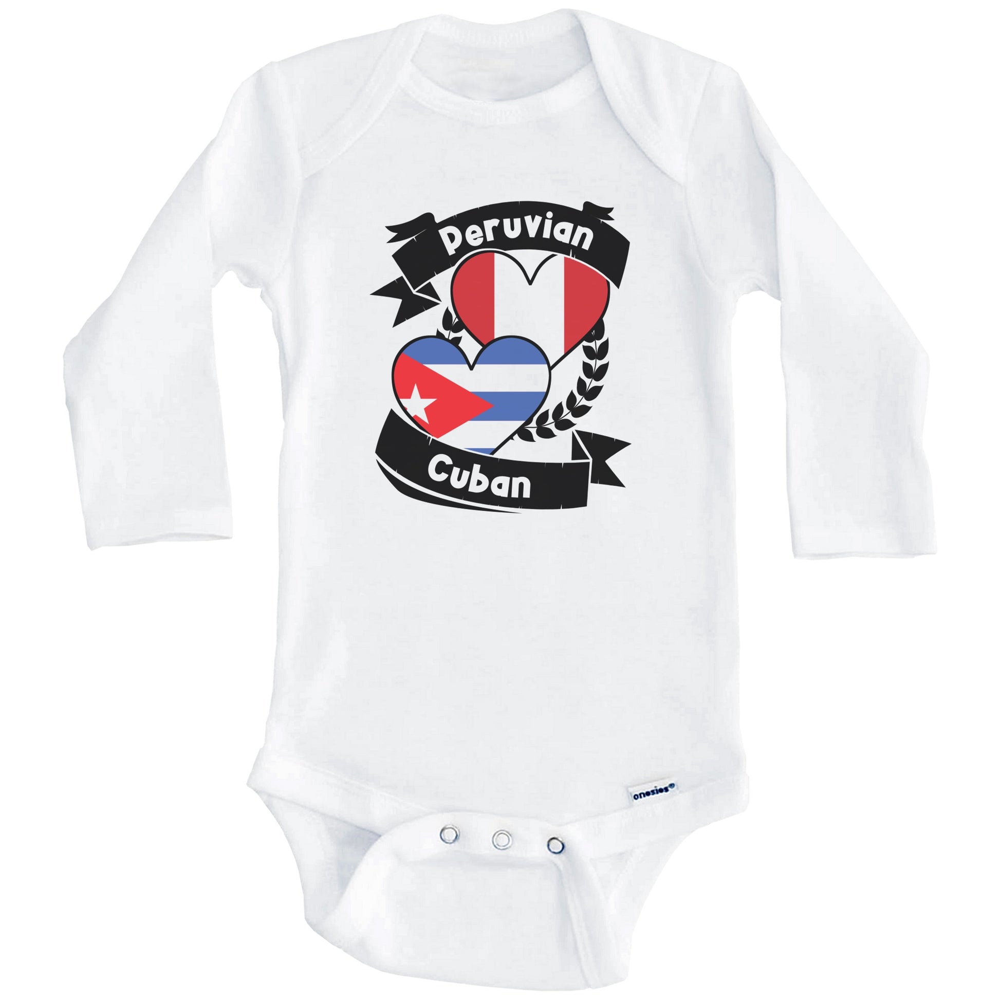 Peruvian Cuban Heart Flags Peru Cuba Baby Bodysuit (Long Sleeves)