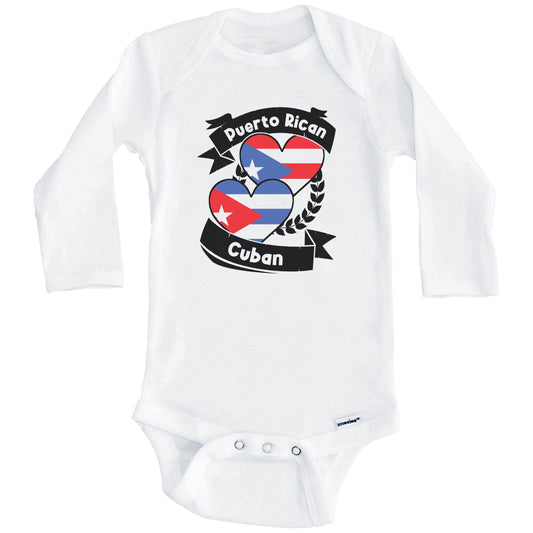 Puerto Rican Cuban Heart Flags Puerto Rico Cuba Baby Bodysuit (Long Sleeves)
