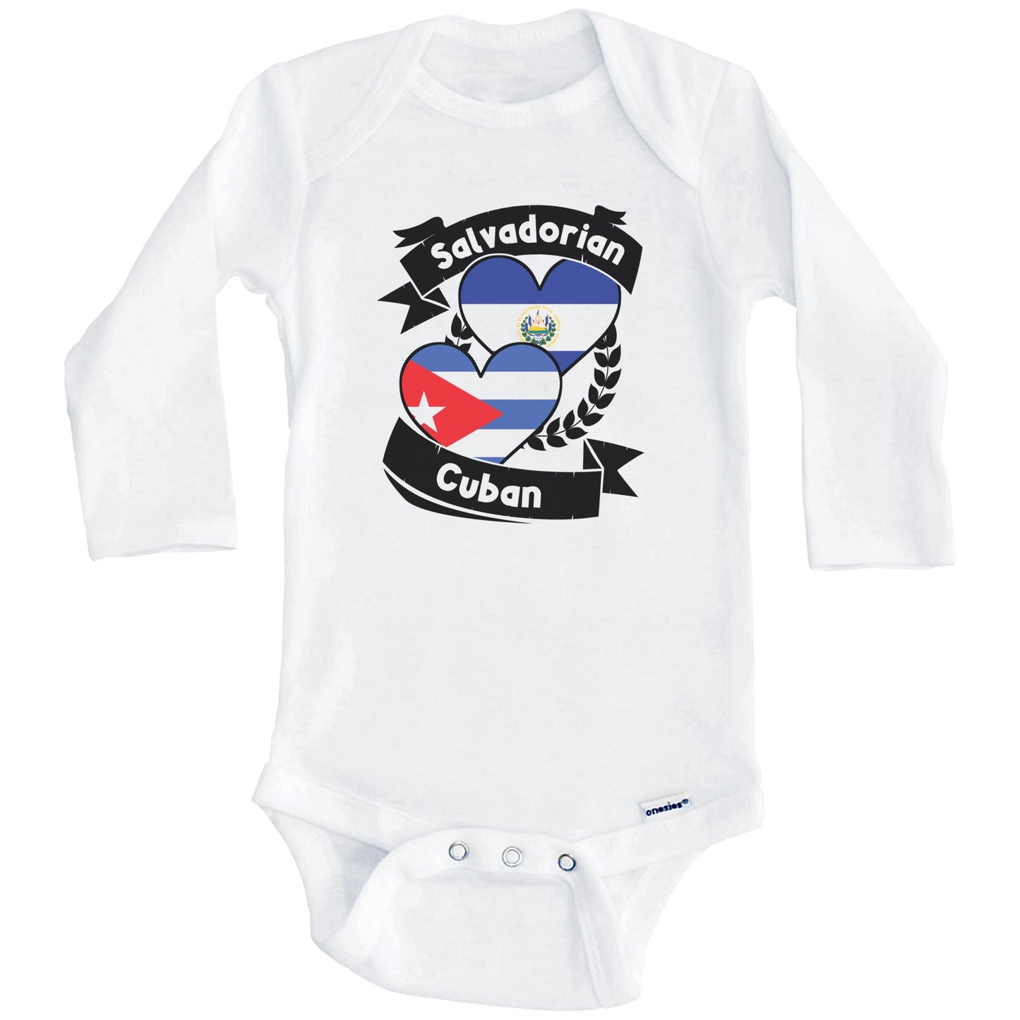 Salvadorian Cuban Heart Flags El Salvador Cuba Baby Bodysuit (Long Sleeves)