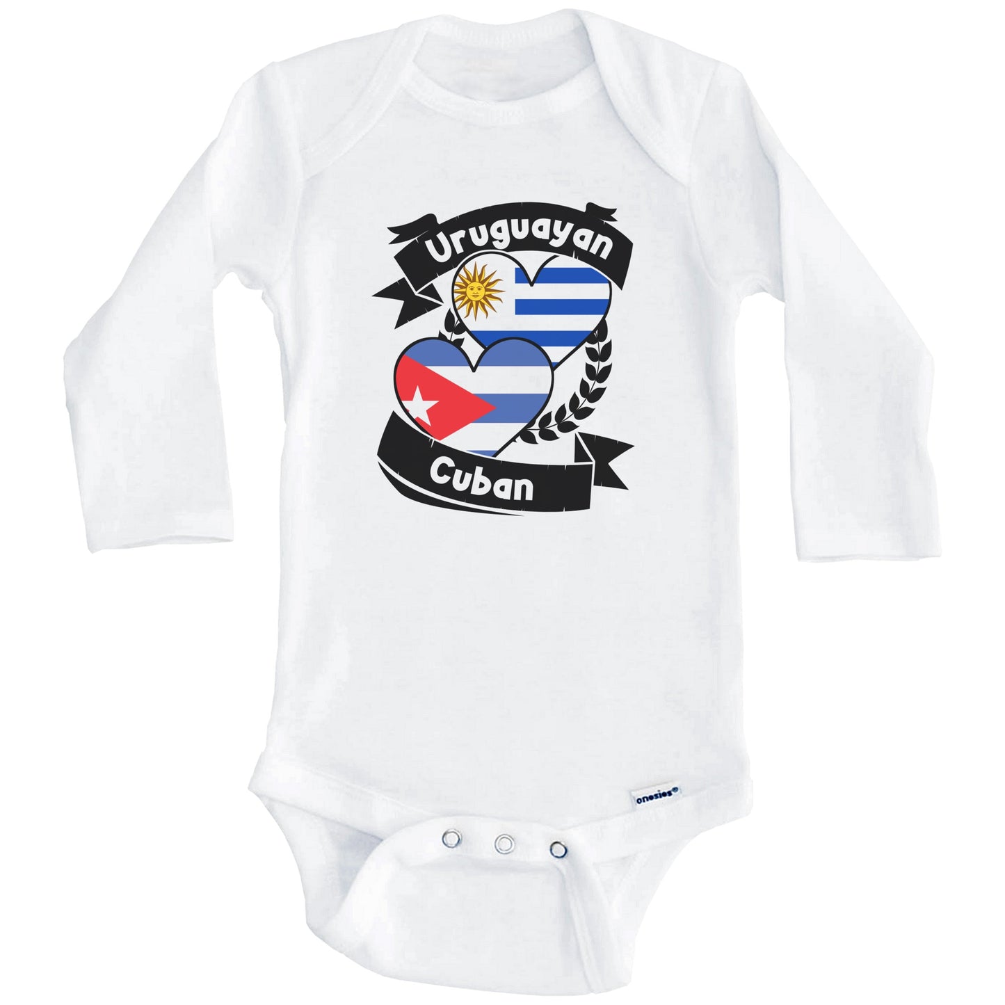 Uruguayan Cuban Heart Flags Uruguay Cuba Baby Bodysuit (Long Sleeves)