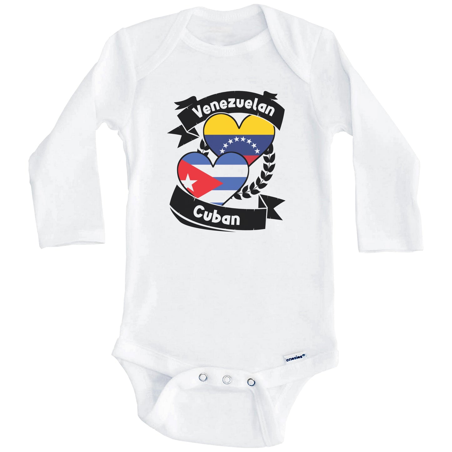 Venezuelan Cuban Heart Flags Venezuela Cuba Baby Bodysuit (Long Sleeves)