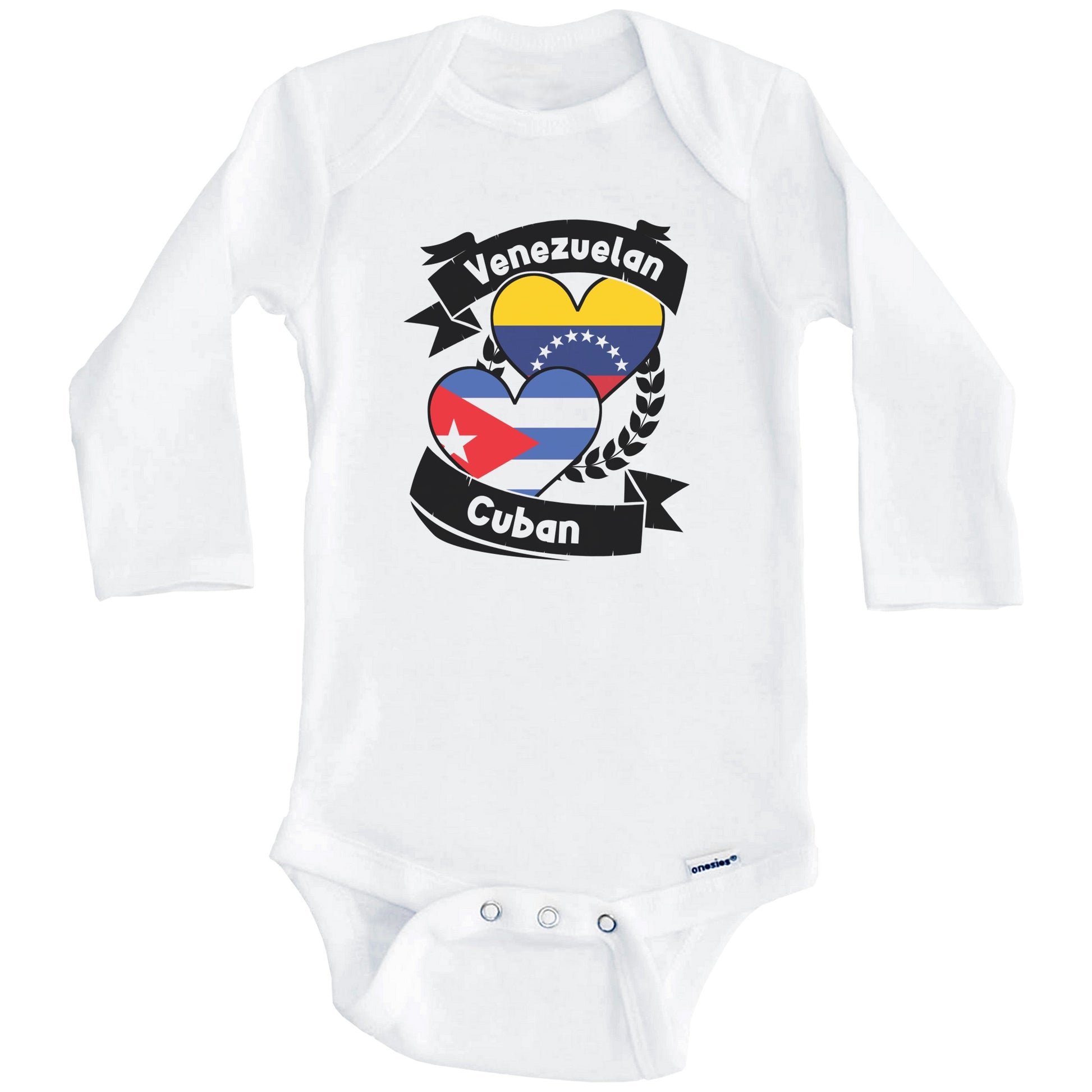 Venezuelan Cuban Heart Flags Venezuela Cuba Baby Bodysuit (Long Sleeves)