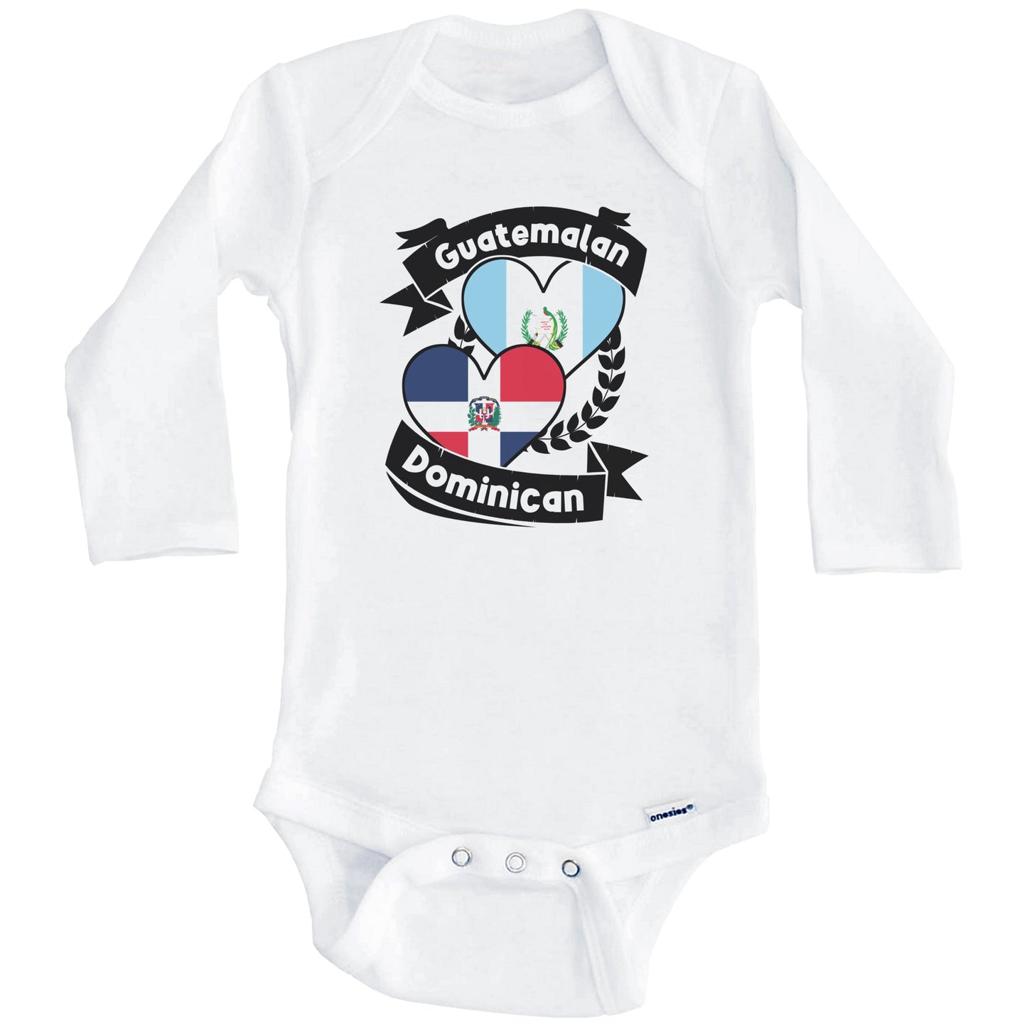 Guatemalan Dominican Heart Flags Guatemala Dominican Republic Baby Bodysuit (Long Sleeves)