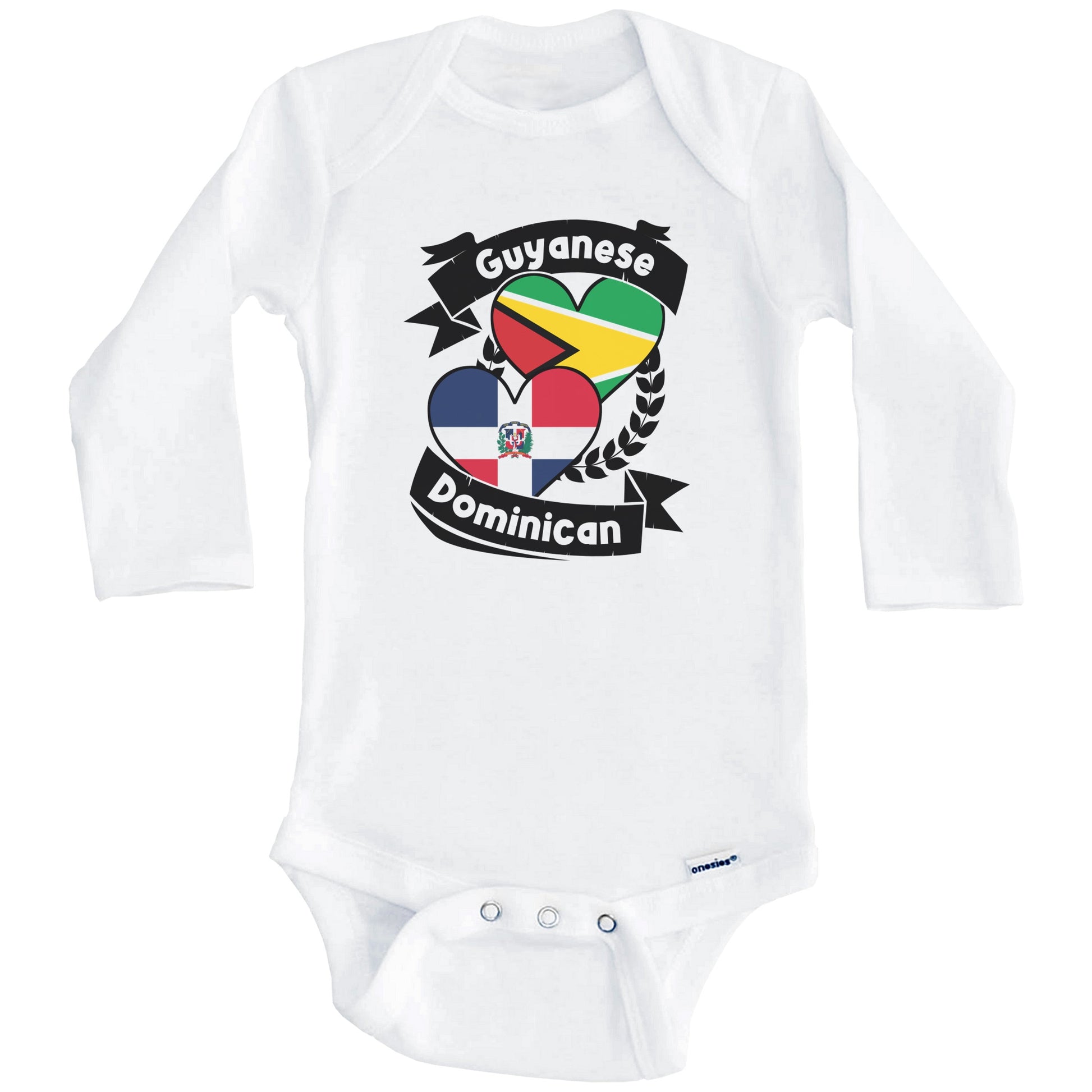 Guyanese Dominican Heart Flags Guyana Dominican Republic Baby Bodysuit (Long Sleeves)