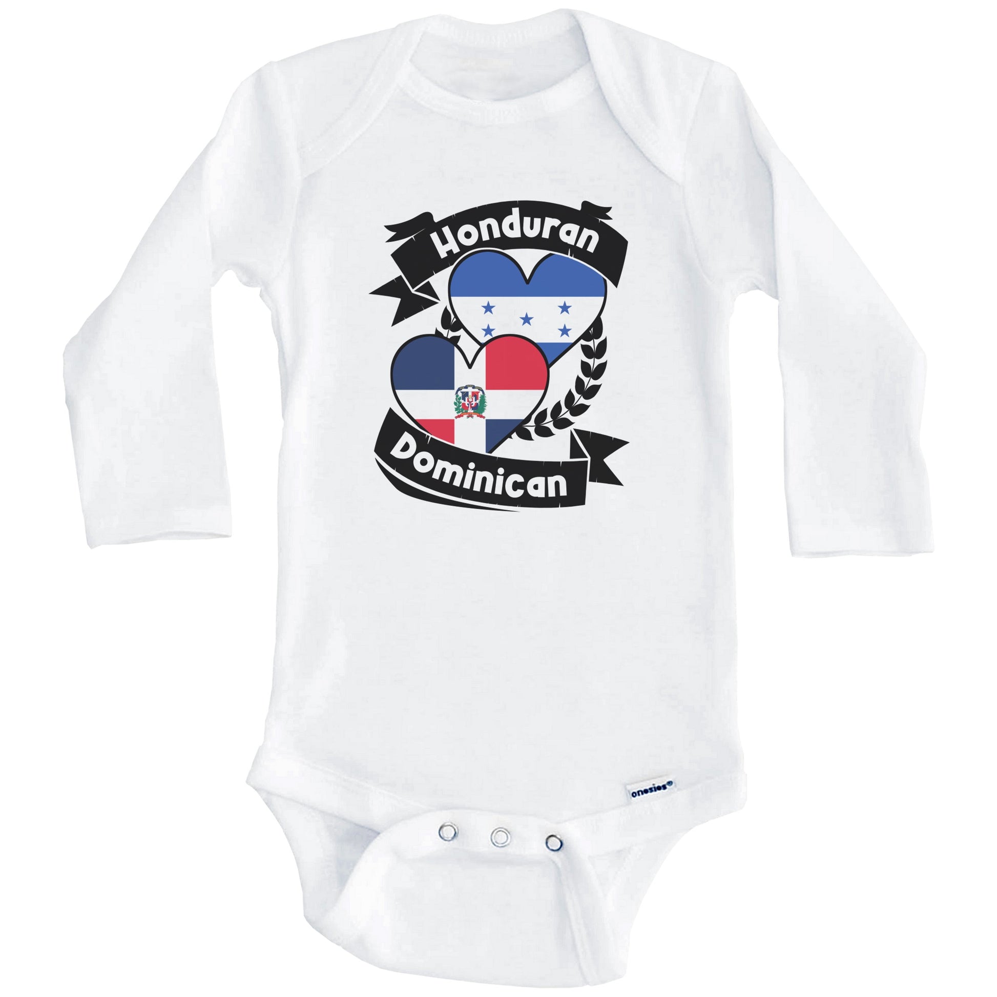 Honduran Dominican Heart Flags Honduras Dominican Republic Baby Bodysuit (Long Sleeves)