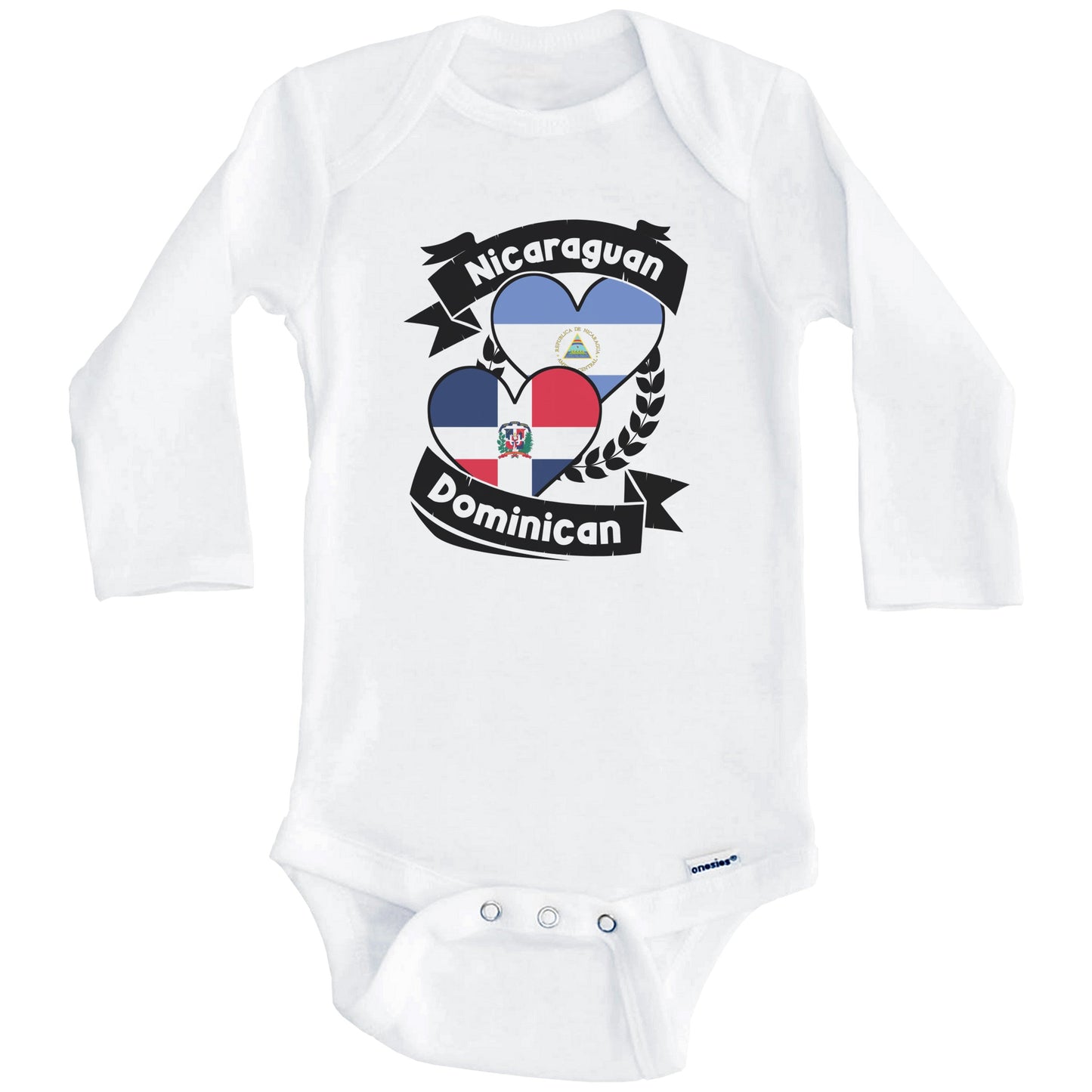 Nicaraguan Dominican Heart Flags Nicaragua Dominican Republic Baby Bodysuit (Long Sleeves)