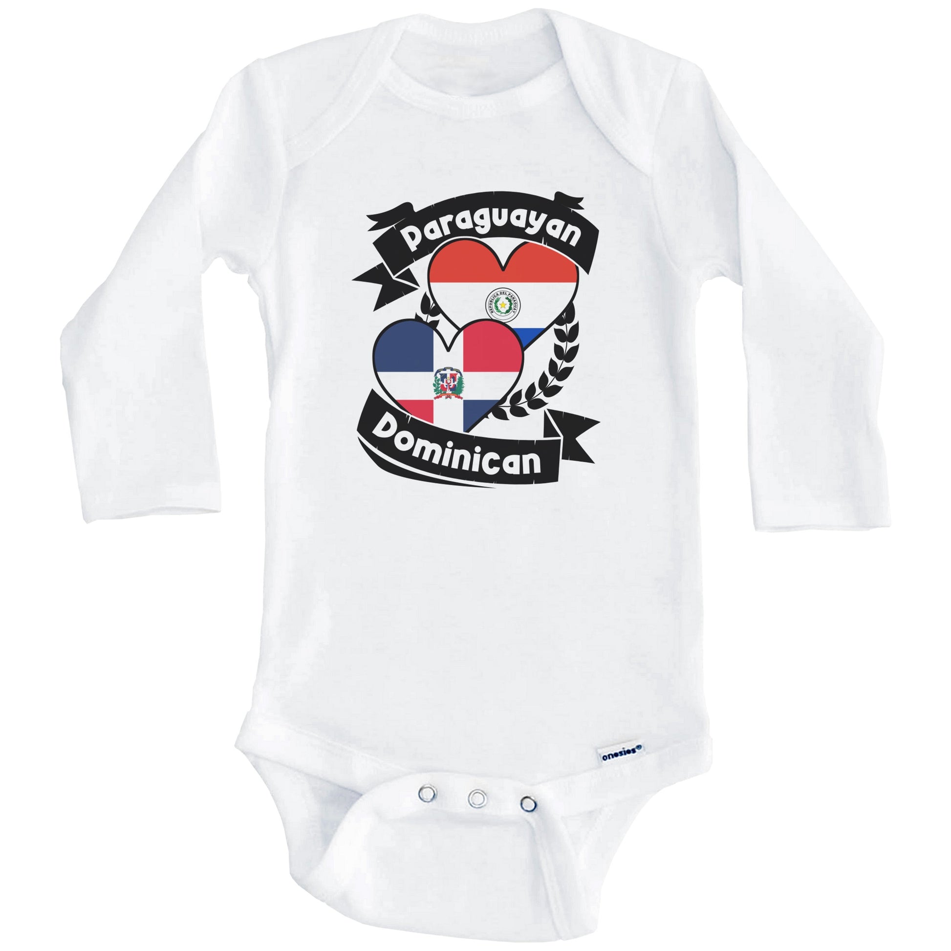 Paraguayan Dominican Heart Flags Paraguay Dominican Republic Baby Bodysuit (Long Sleeves)