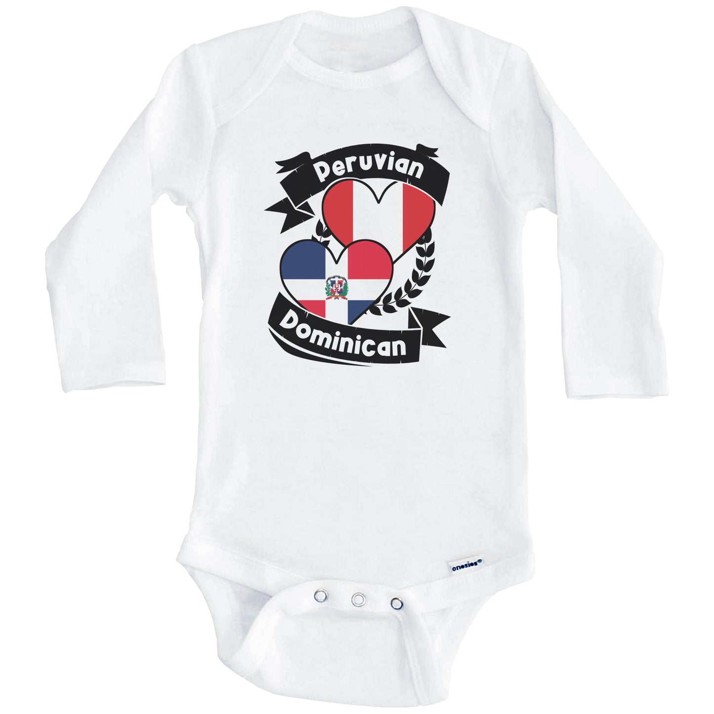 Peruvian Dominican Heart Flags Peru Dominican Republic Baby Bodysuit (Long Sleeves)