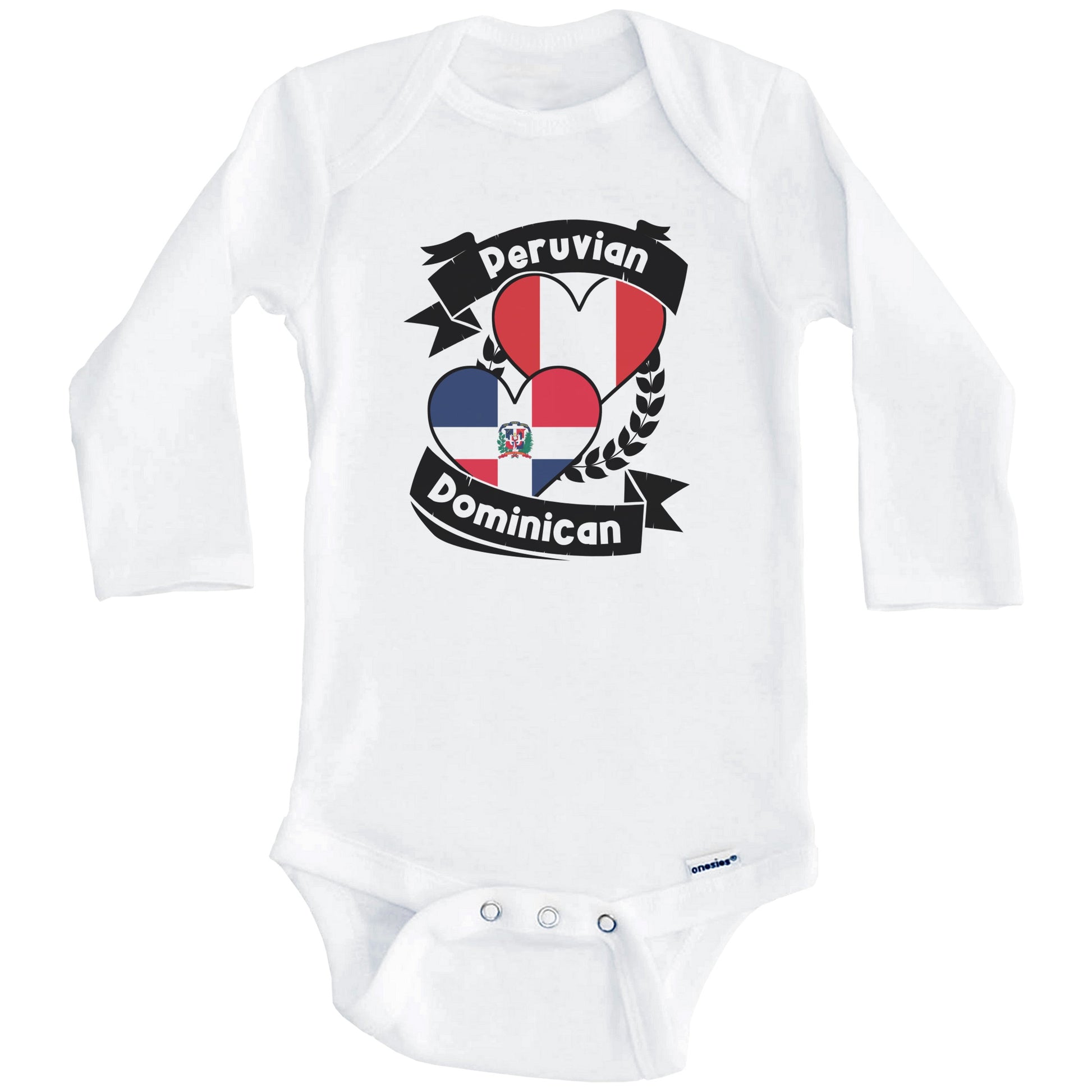 Peruvian Dominican Heart Flags Peru Dominican Republic Baby Bodysuit (Long Sleeves)