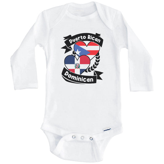 Puerto Rican Dominican Heart Flags Puerto Rico Dominican Republic Baby Bodysuit (Long Sleeves)