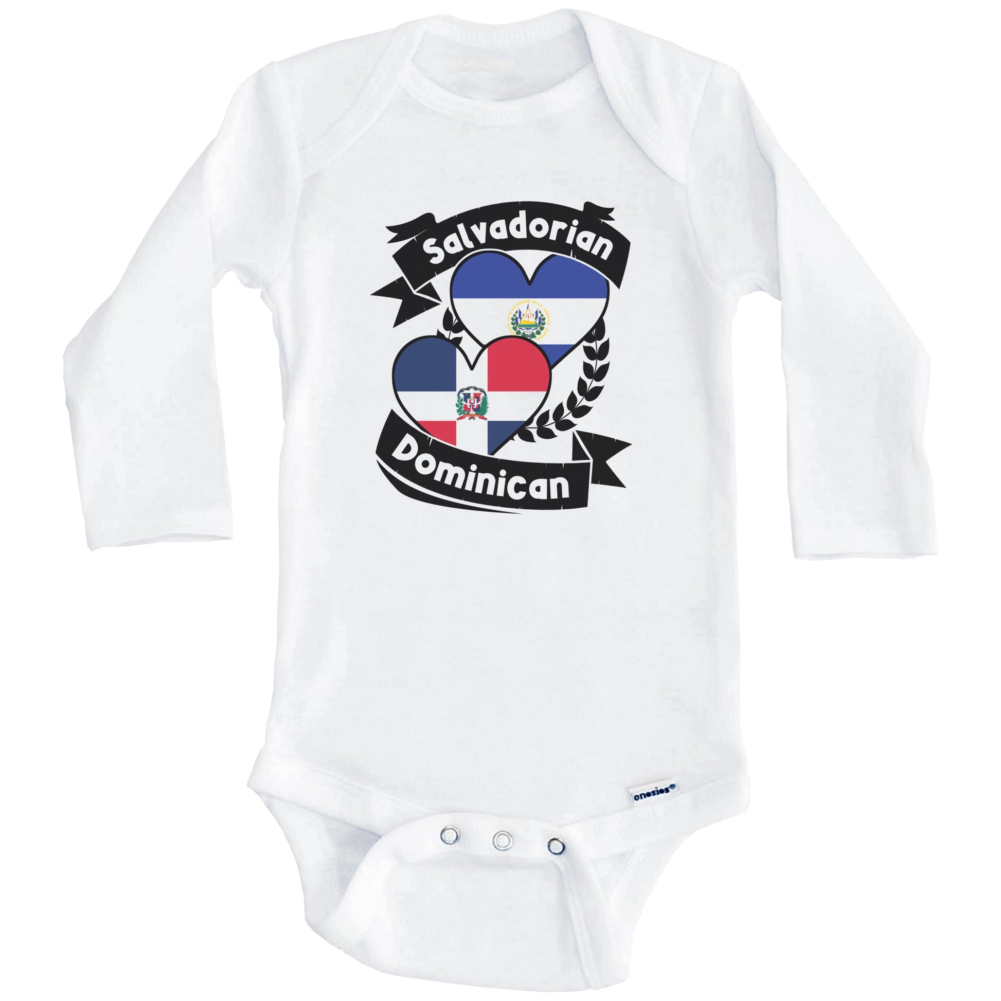 Salvadorian Dominican Heart Flags El Salvador Dominican Republic Baby Bodysuit (Long Sleeves)