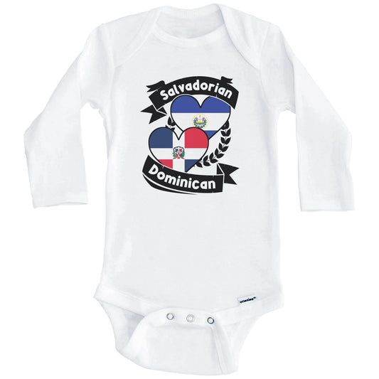 Salvadorian Dominican Heart Flags El Salvador Dominican Republic Baby Bodysuit (Long Sleeves)