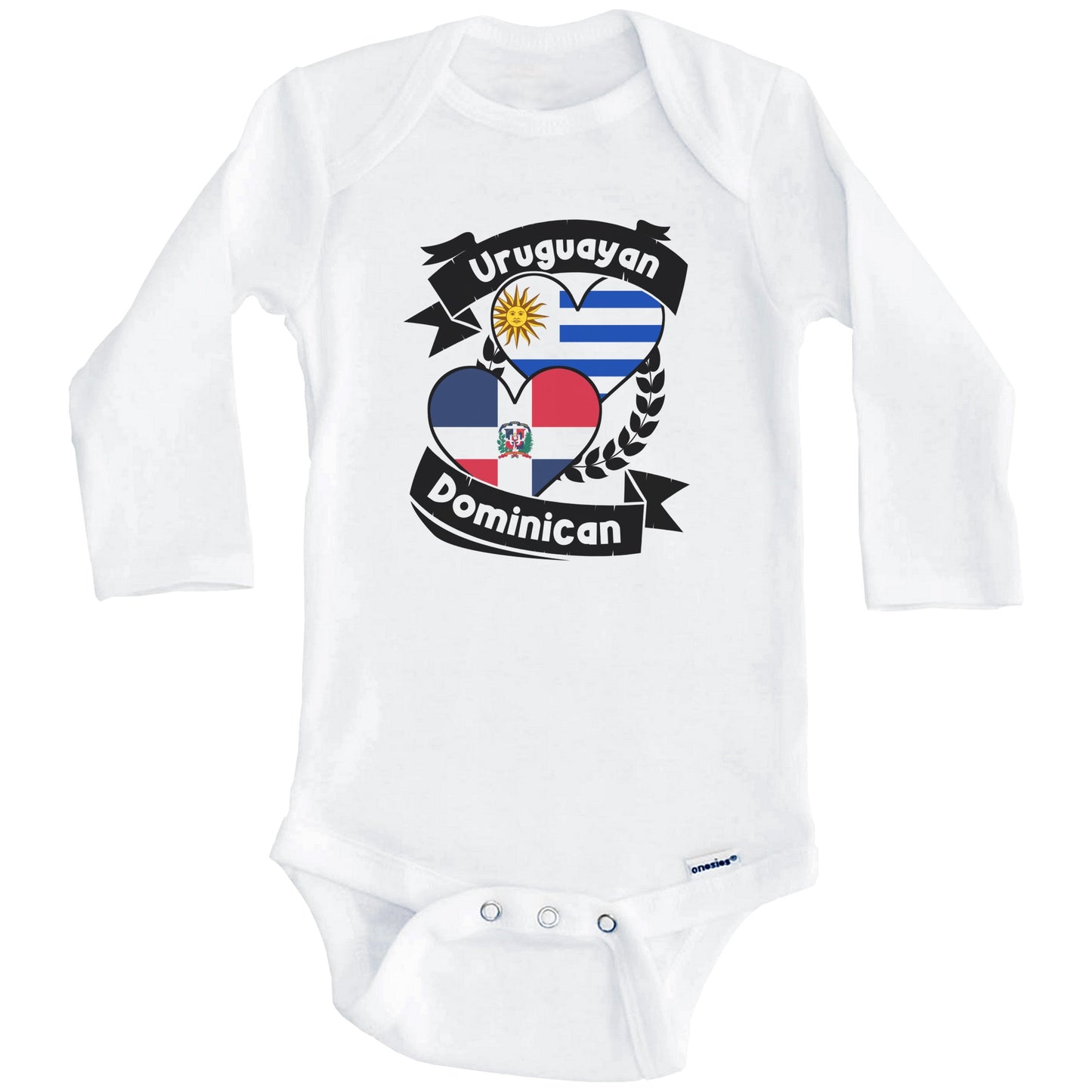 Uruguayan Dominican Heart Flags Uruguay Dominican Republic Baby Bodysuit (Long Sleeves)
