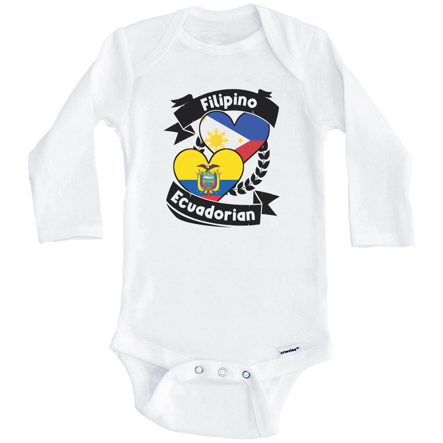 Filipino Ecuadorian Heart Flags Philippines Ecuador Baby Bodysuit (Long Sleeves)