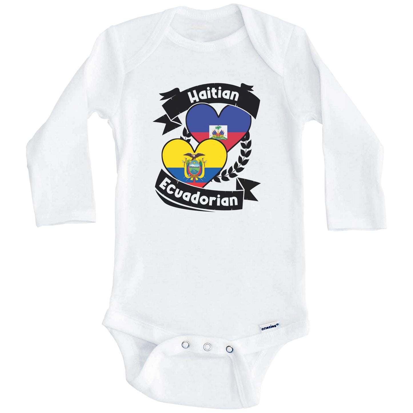 Haitian Ecuadorian Heart Flags Haiti Ecuador Baby Bodysuit (Long Sleeves)