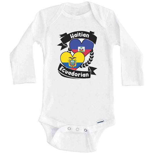 Haitian Ecuadorian Heart Flags Haiti Ecuador Baby Bodysuit (Long Sleeves)