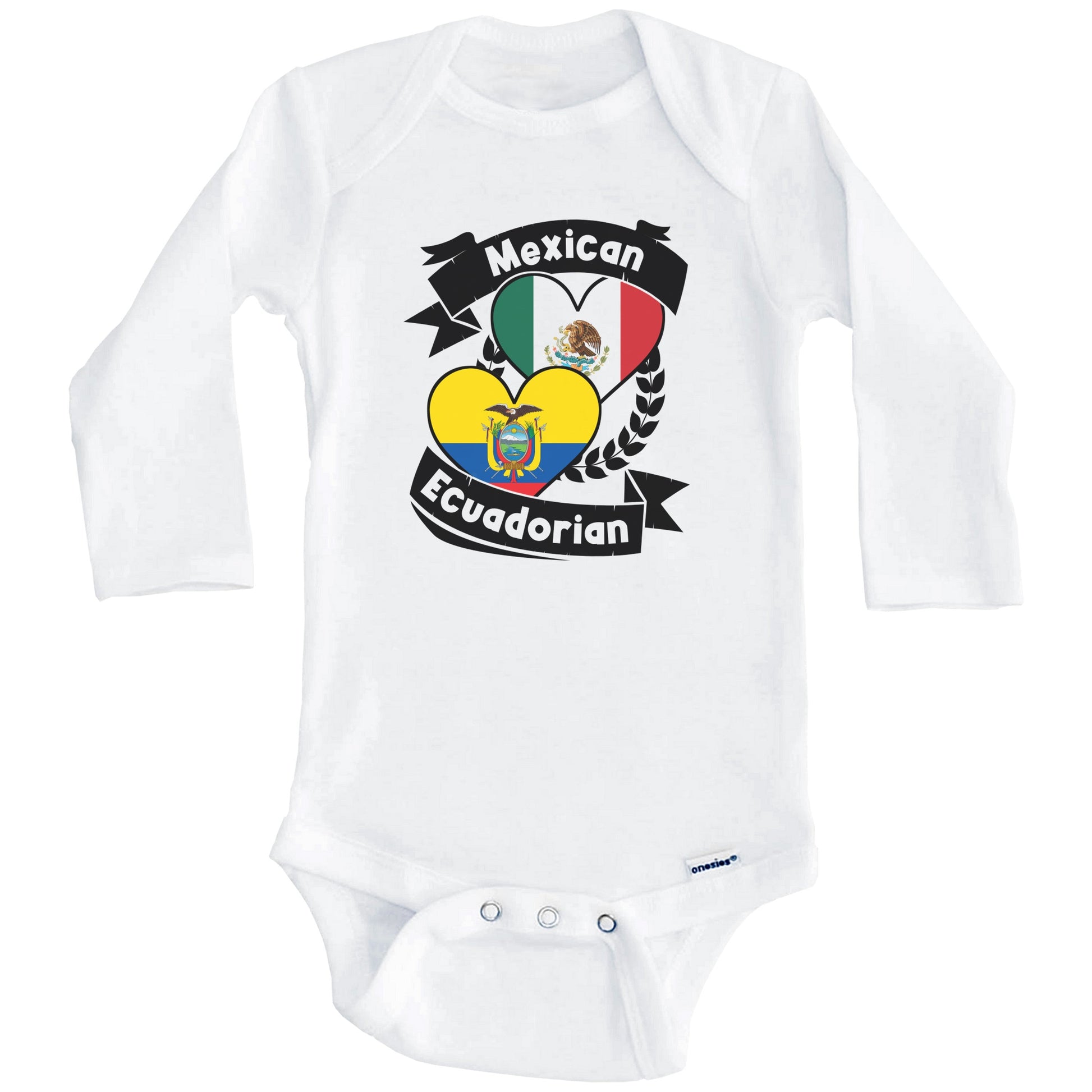 Mexican Ecuadorian Heart Flags Mexico Ecuador Baby Bodysuit (Long Sleeves)