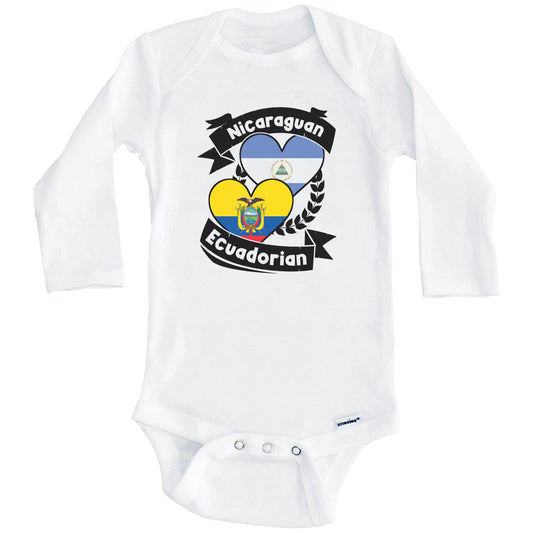 Nicaraguan Ecuadorian Heart Flags Nicaragua Ecuador Baby Bodysuit (Long Sleeves)