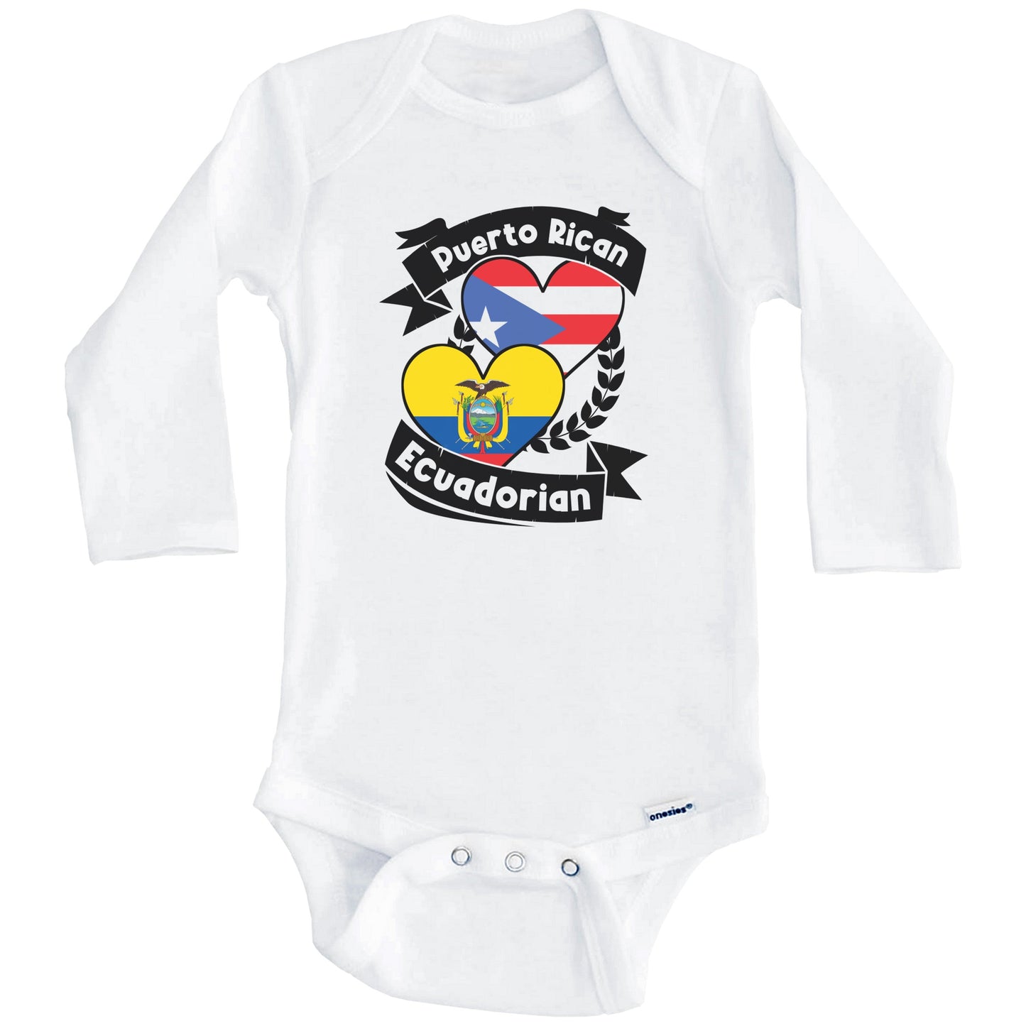 Puerto Rican Ecuadorian Heart Flags Puerto Rico Ecuador Baby Bodysuit (Long Sleeves)
