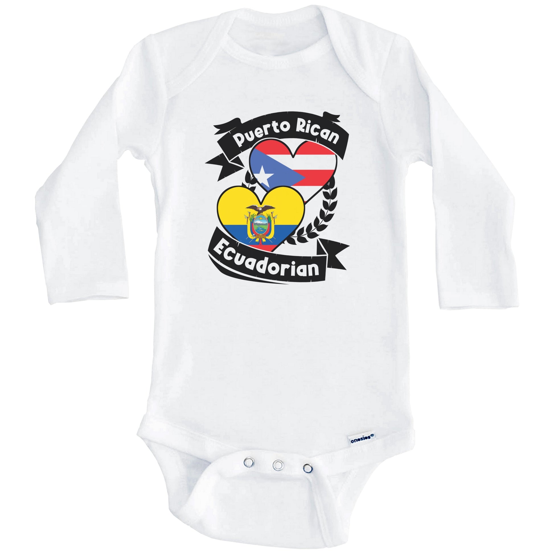 Puerto Rican Ecuadorian Heart Flags Puerto Rico Ecuador Baby Bodysuit (Long Sleeves)