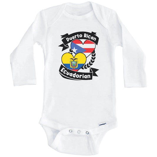 Puerto Rican Ecuadorian Heart Flags Puerto Rico Ecuador Baby Bodysuit (Long Sleeves)