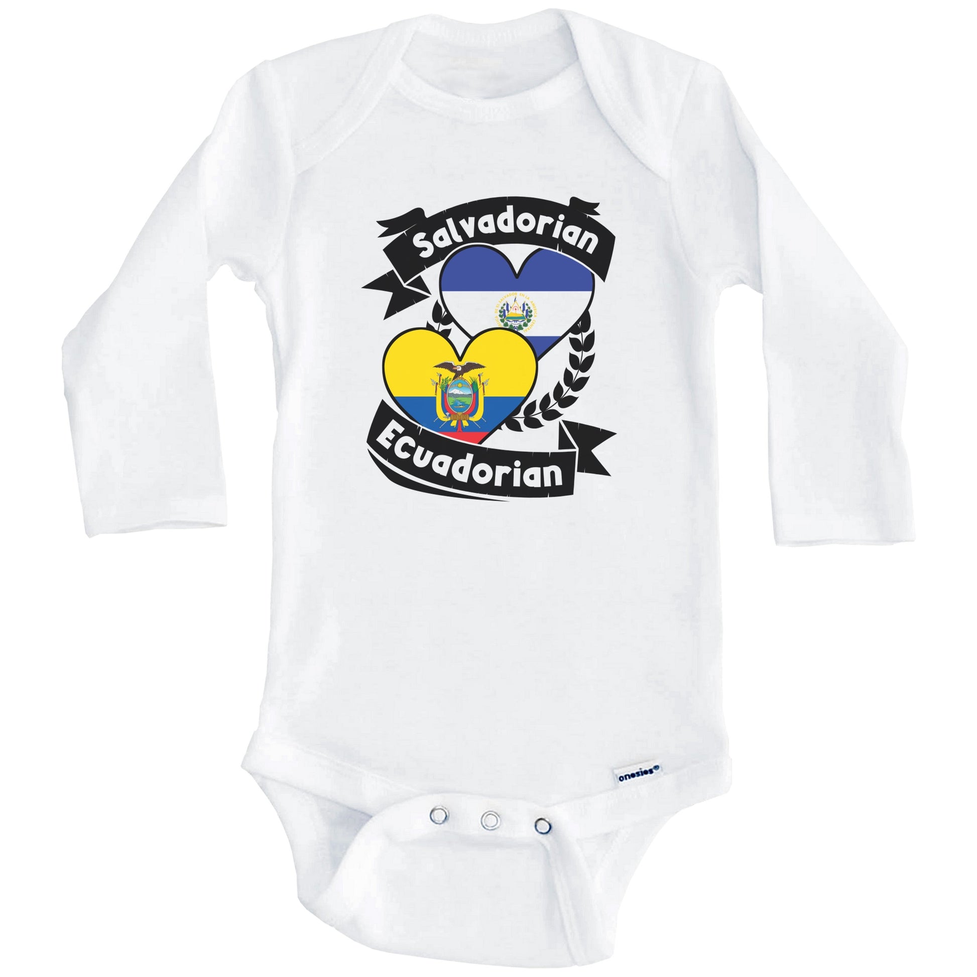 Salvadorian Ecuadorian Heart Flags El Salvador Ecuador Baby Bodysuit (Long Sleeves)