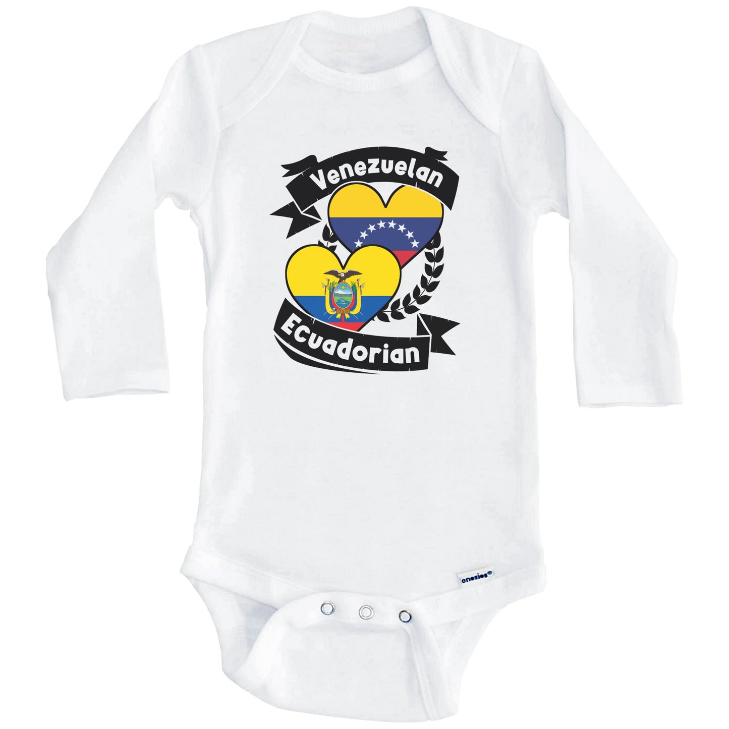 Venezuelan Ecuadorian Heart Flags Venezuela Ecuador Baby Bodysuit (Long Sleeves)