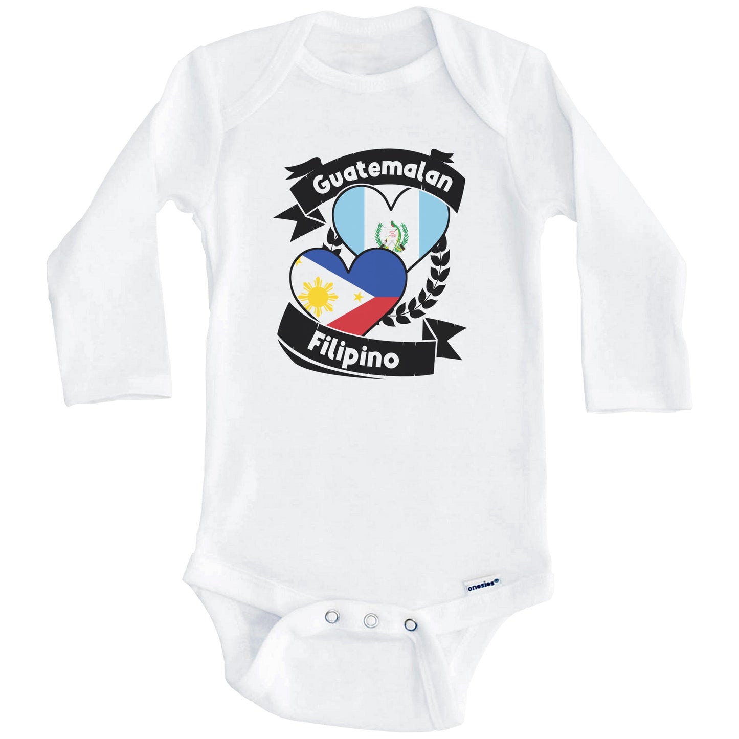 Guatemalan Filipino Heart Flags Guatemala Philippines Baby Bodysuit (Long Sleeves)
