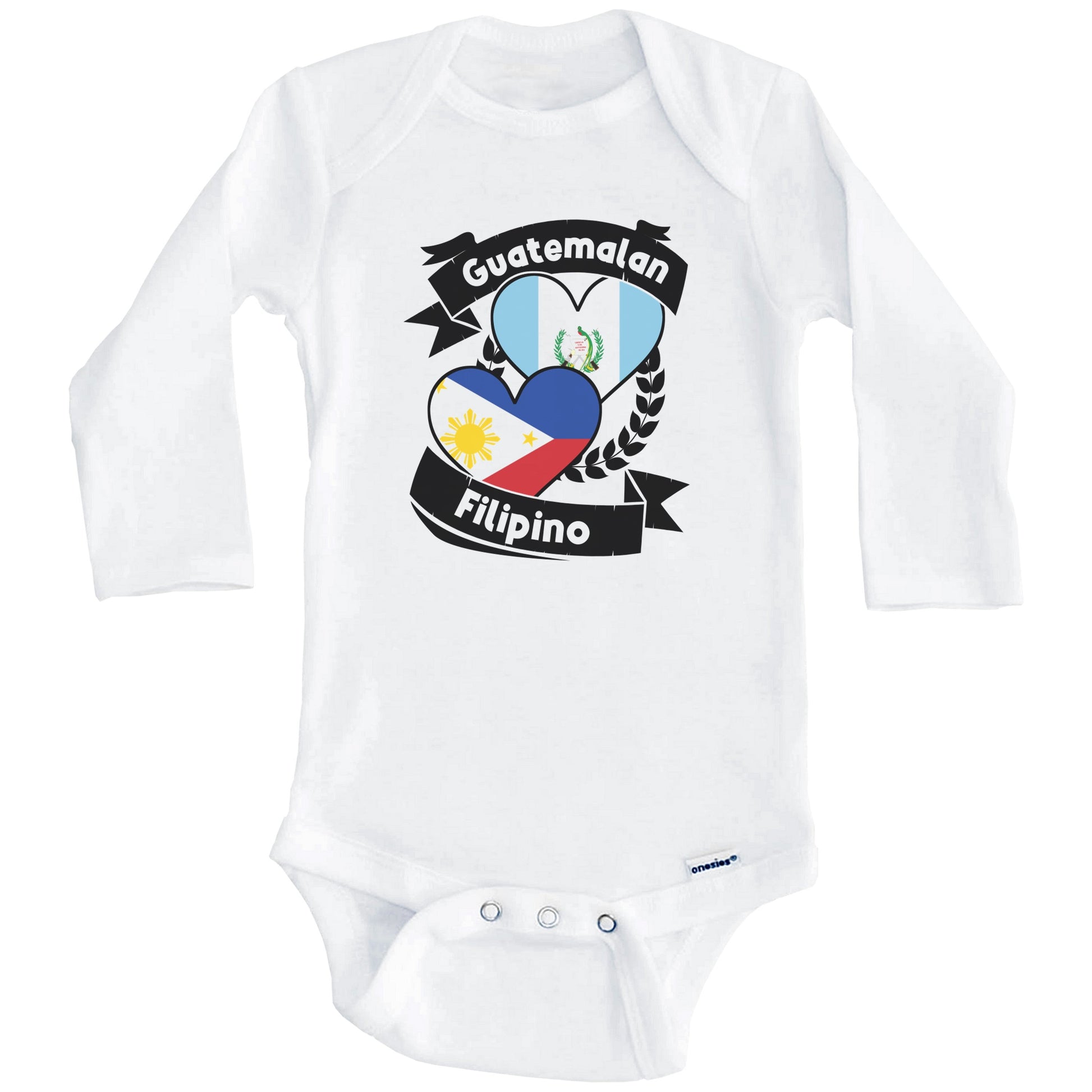 Guatemalan Filipino Heart Flags Guatemala Philippines Baby Bodysuit (Long Sleeves)