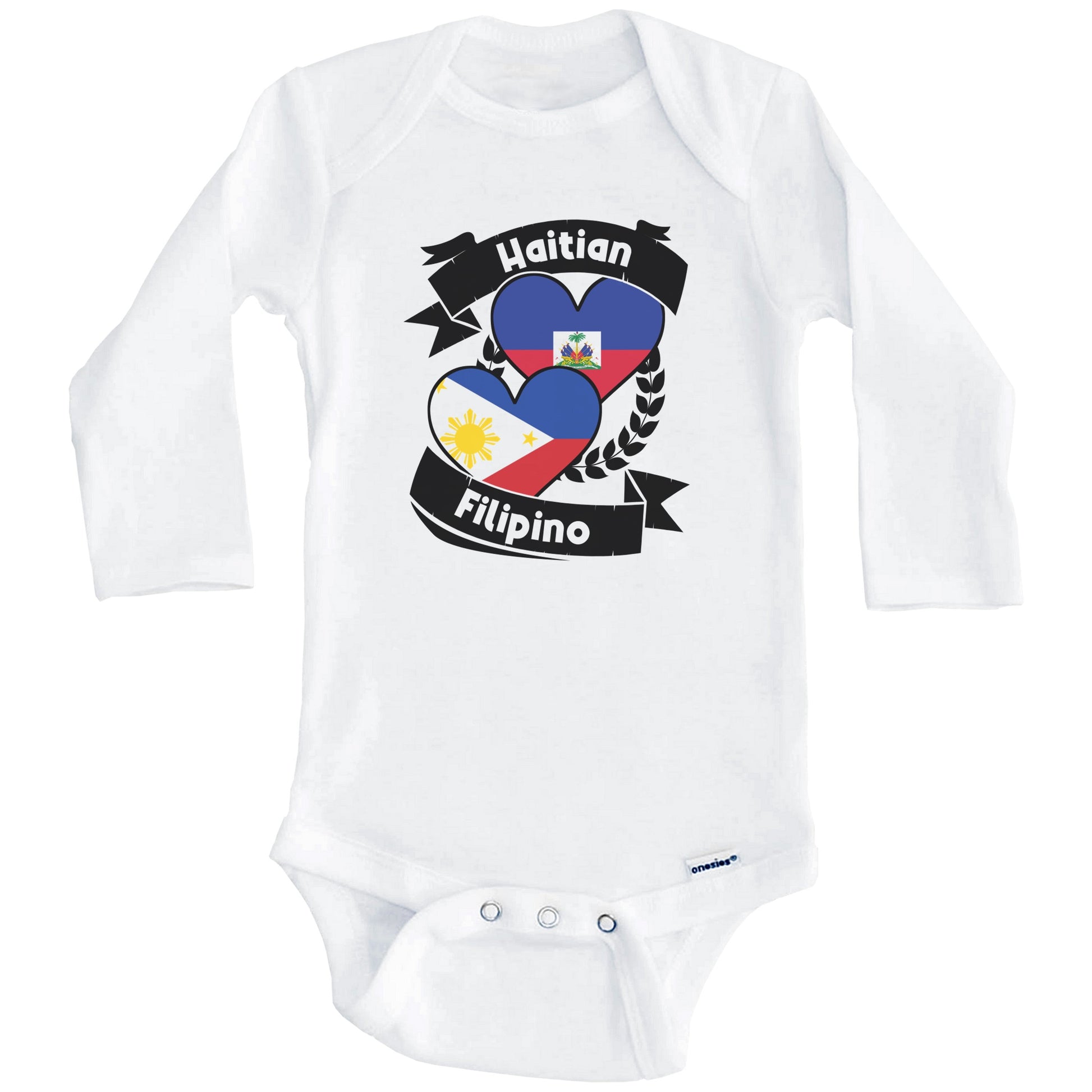 Haitian Filipino Heart Flags Haiti Philippines Baby Bodysuit (Long Sleeves)