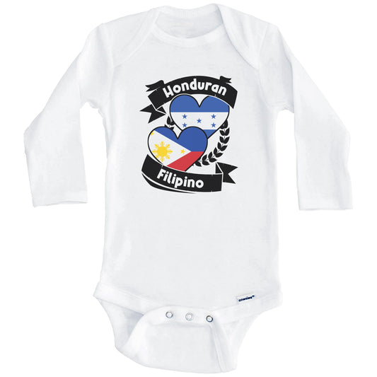 Honduran Filipino Heart Flags Honduras Philippines Baby Bodysuit (Long Sleeves)