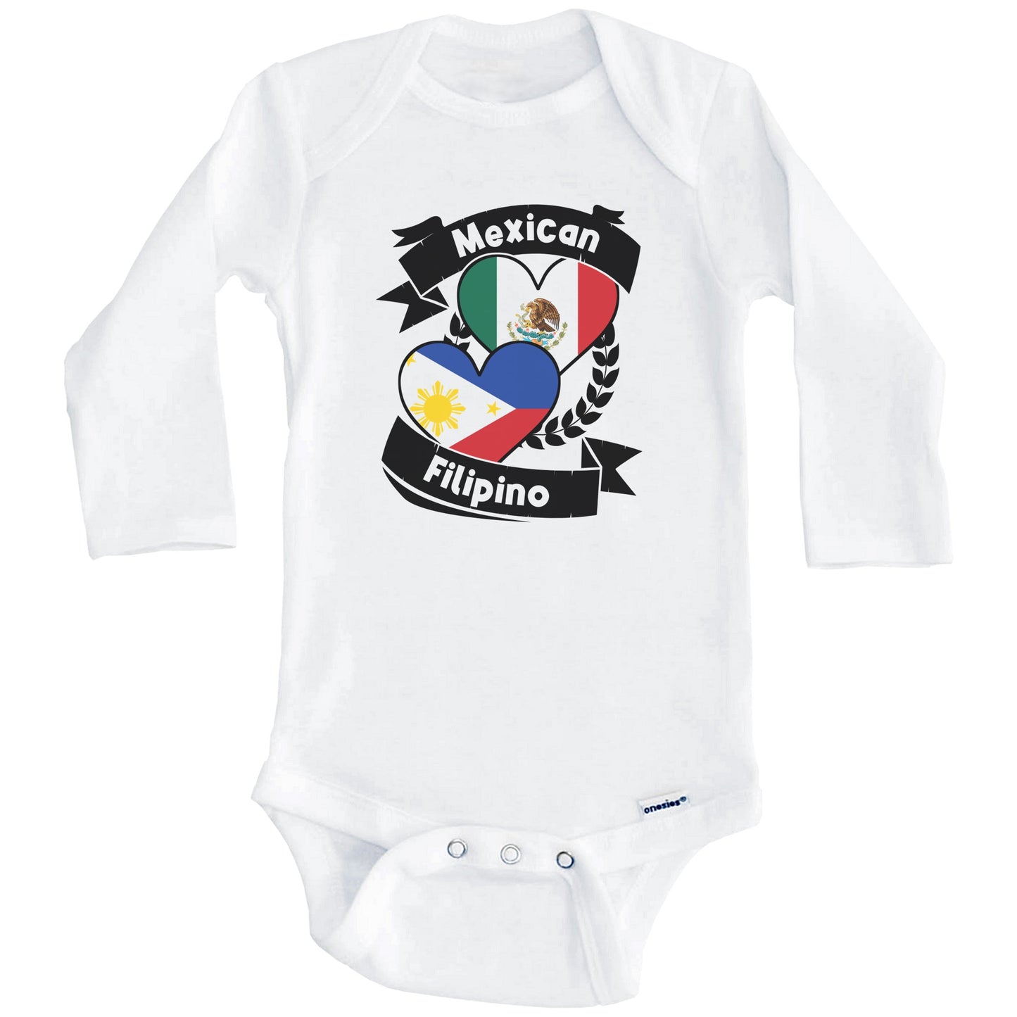 Mexican Filipino Heart Flags Mexico Philippines Baby Bodysuit (Long Sleeves)