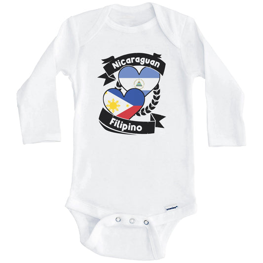 Nicaraguan Filipino Heart Flags Nicaragua Philippines Baby Bodysuit (Long Sleeves)
